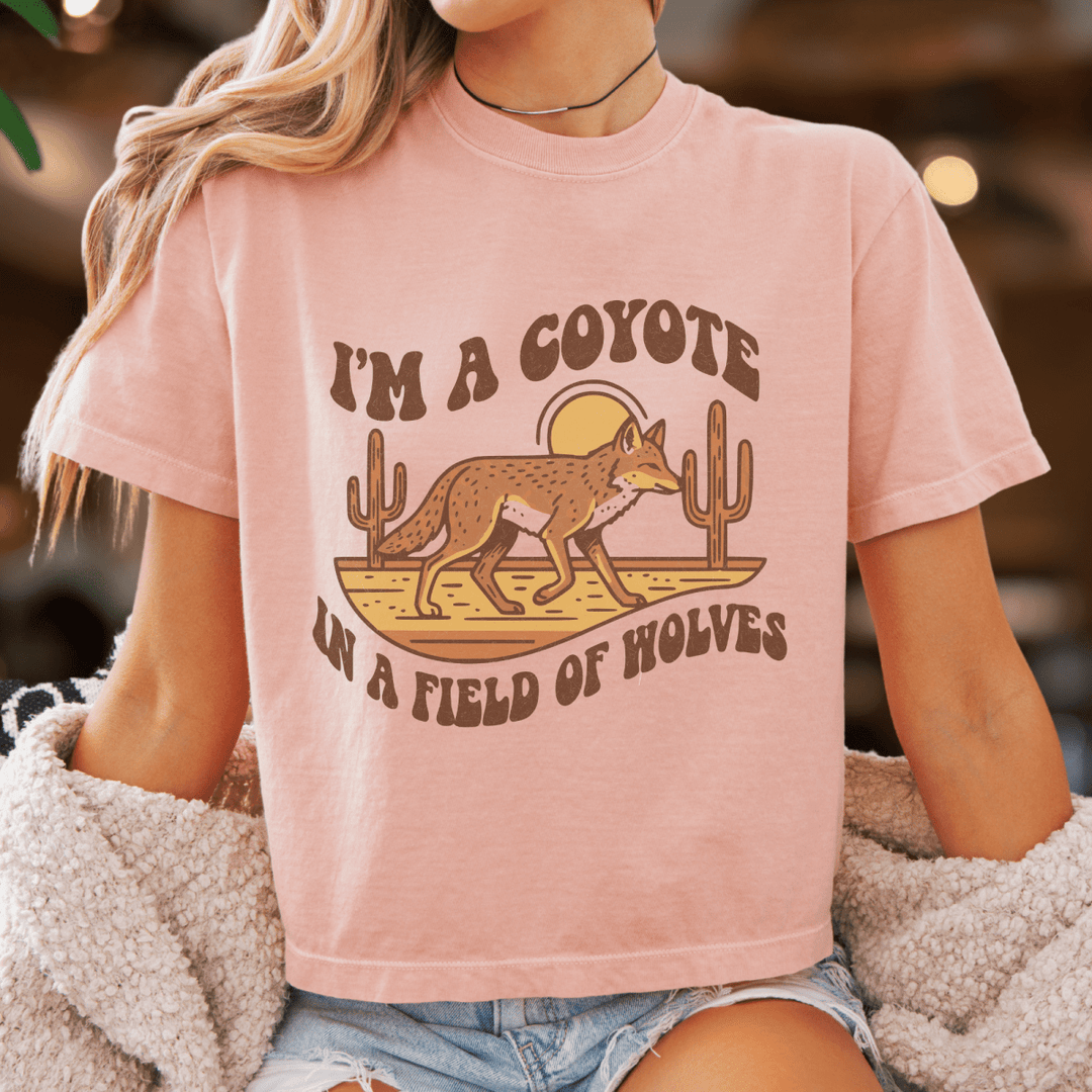 I'm a Coyote Boxy Cropped Tee - Sunlit Funlit | Graphic Tees for Country Concert Addicts