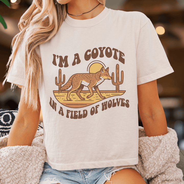 I'm a Coyote Boxy Cropped Tee - Sunlit Funlit | Graphic Tees for Country Concert Addicts