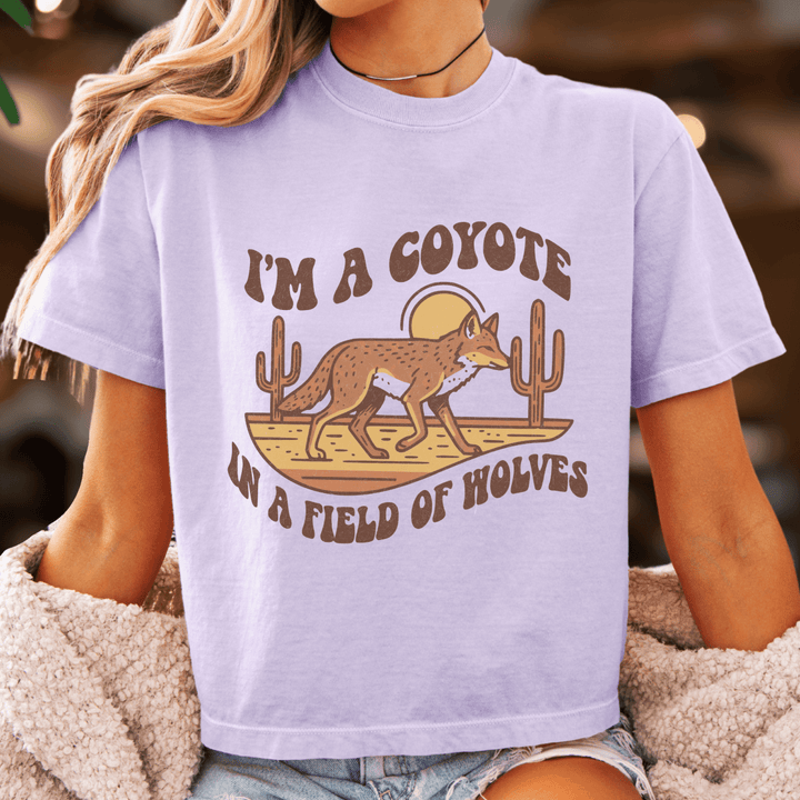 I'm a Coyote Boxy Cropped Tee - Sunlit Funlit | Graphic Tees for Country Concert Addicts