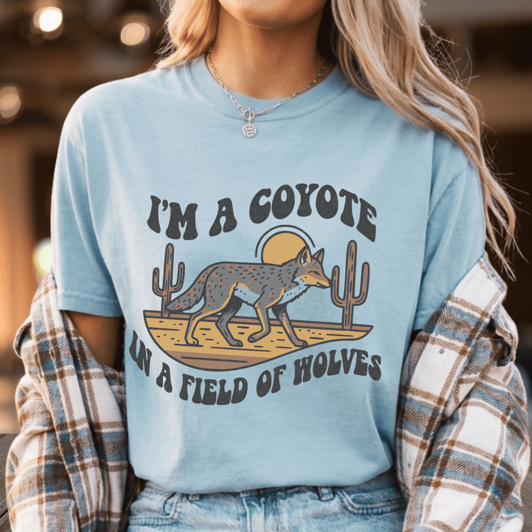 I'm a Coyote Retro Country Graphic Tee - Sunlit Funlit | Graphic Tees for Country Concert Addicts
