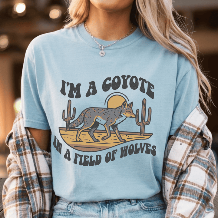 I'm a Coyote Retro Country Graphic Tee - Sunlit Funlit | Graphic Tees for Country Concert Addicts