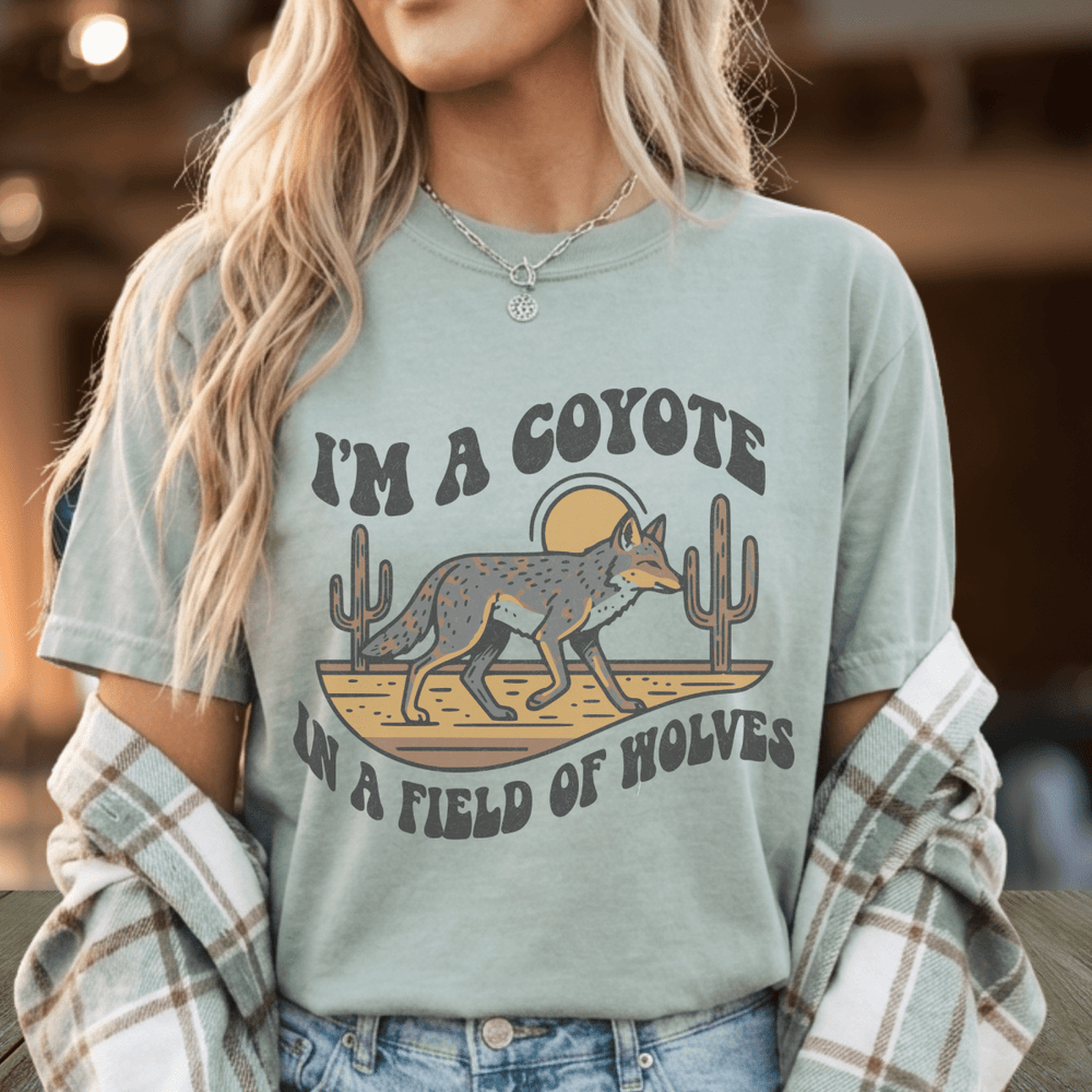 I'm a Coyote Retro Country Graphic Tee - Sunlit Funlit | Graphic Tees for Country Concert Addicts
