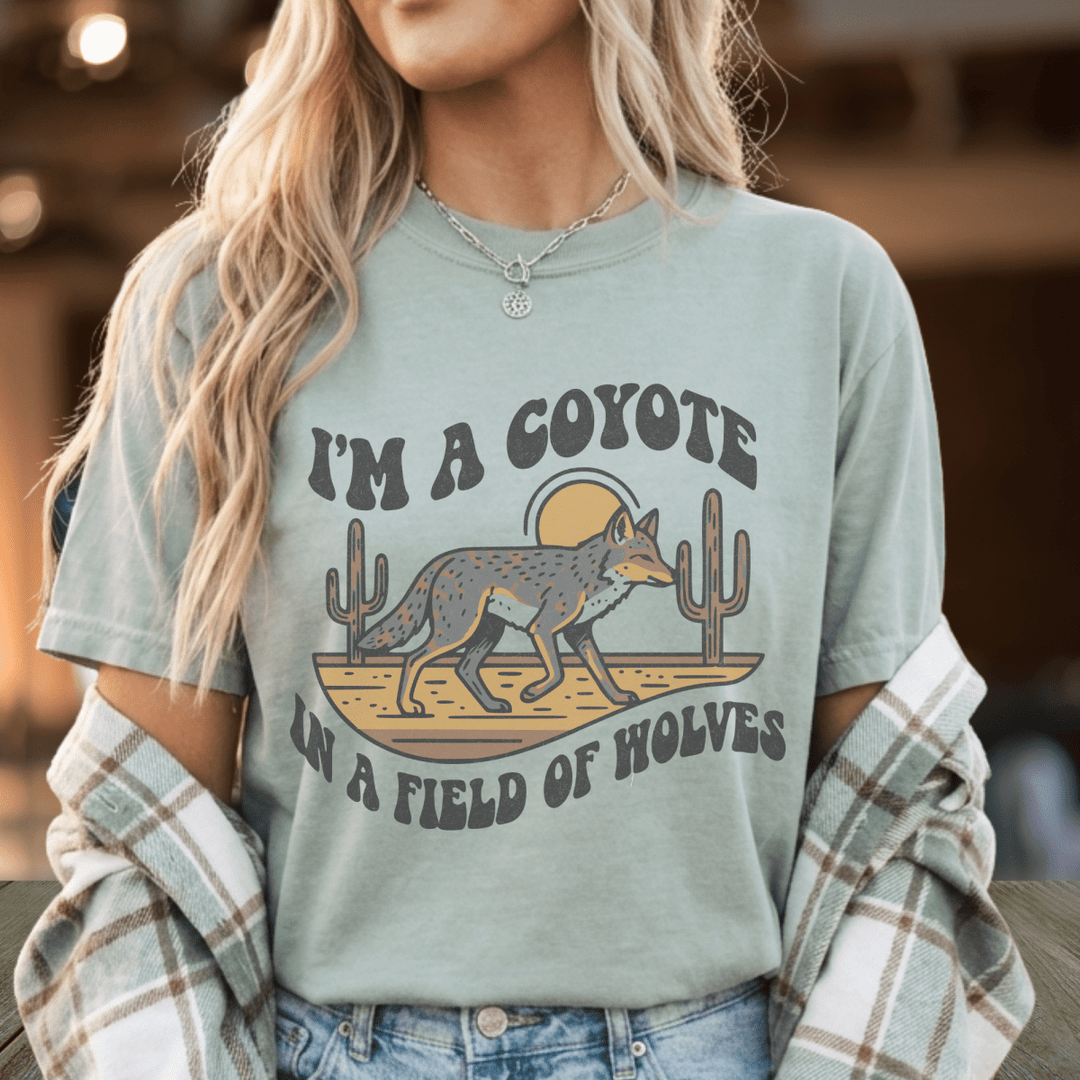 I'm a Coyote Retro Country Graphic Tee - Sunlit Funlit | Graphic Tees for Country Concert Addicts