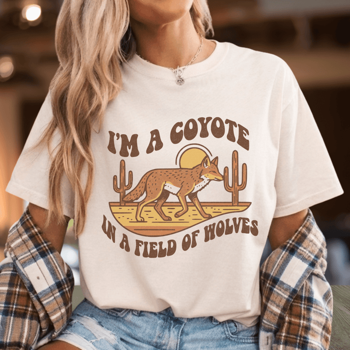 I'm a Coyote Retro Country Graphic Tee - Sunlit Funlit | Graphic Tees for Country Concert Addicts