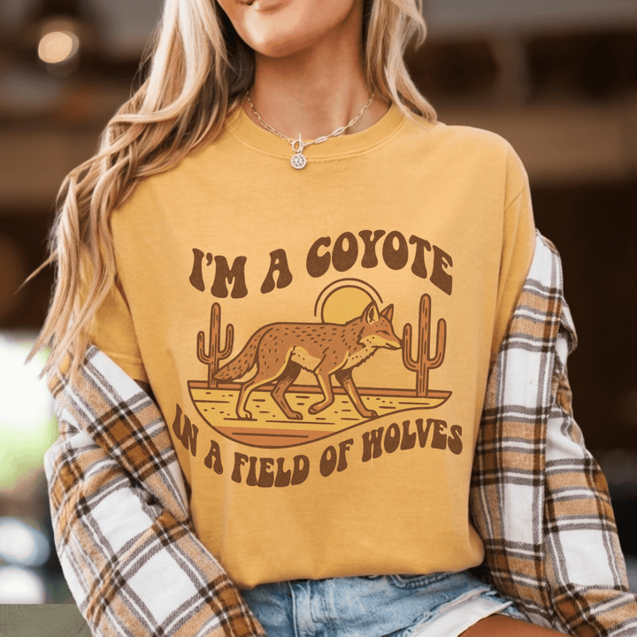 I'm a Coyote Retro Country Graphic Tee - Sunlit Funlit | Graphic Tees for Country Concert Addicts