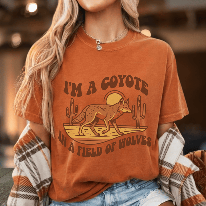 I'm a Coyote Retro Country Graphic Tee - Sunlit Funlit | Graphic Tees for Country Concert Addicts
