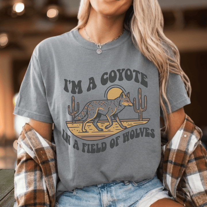 I'm a Coyote Retro Country Graphic Tee - Sunlit Funlit | Graphic Tees for Country Concert Addicts
