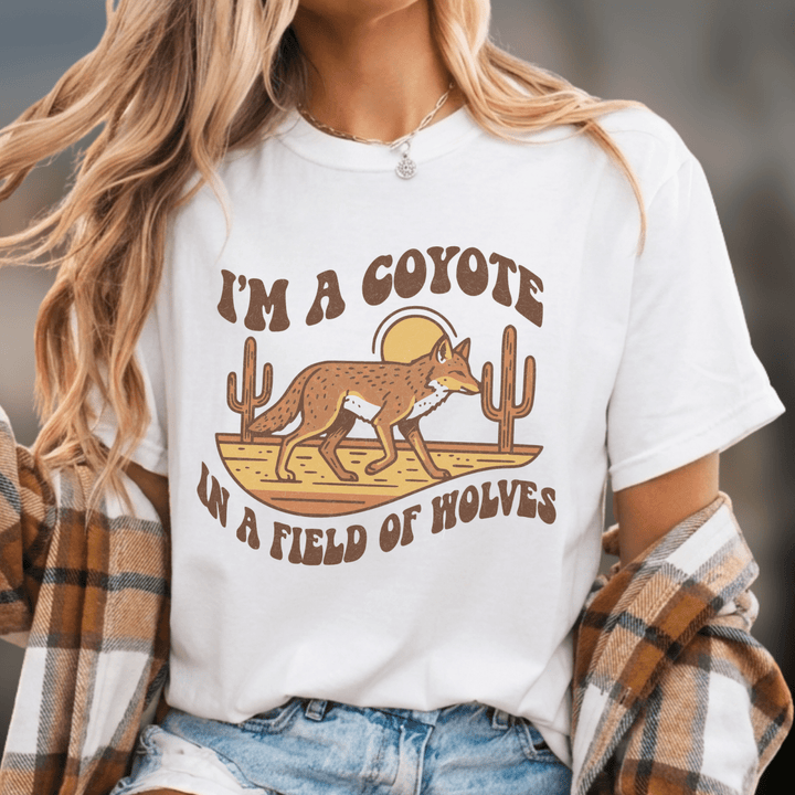 I'm a Coyote Retro Country Graphic Tee - Sunlit Funlit | Graphic Tees for Country Concert Addicts