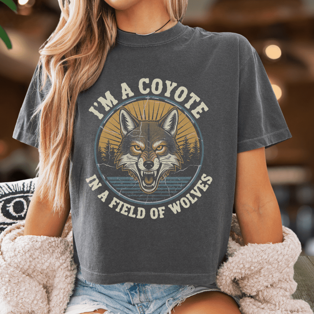 I'm a Coyote Vintage Cropped Tee - Sunlit Funlit | Graphic Tees for Country Concert Addicts