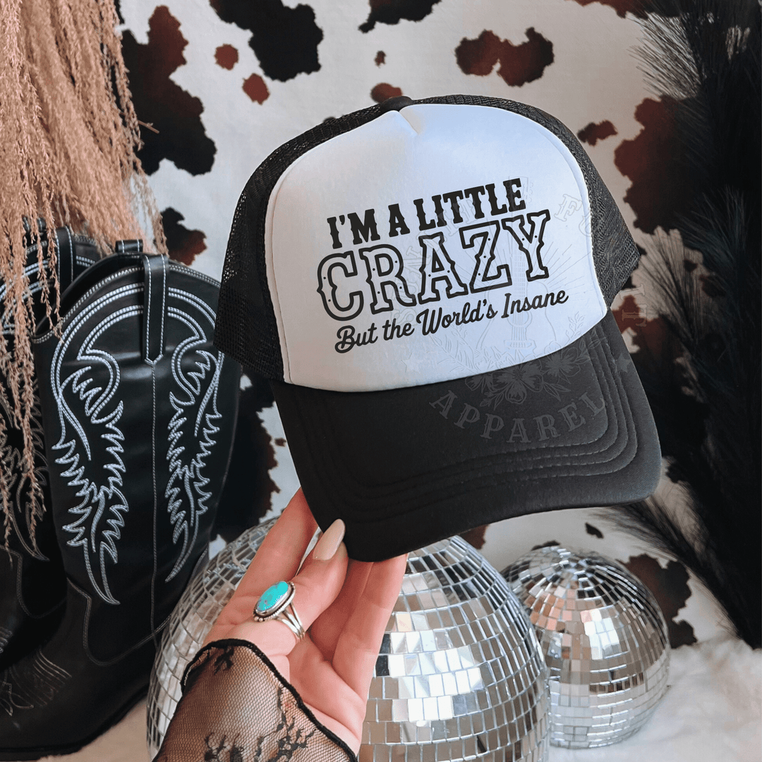 I’m a Little Crazy Country Trucker Hat - Sunlit Funlit | Graphic Tees for Country Concert Addicts