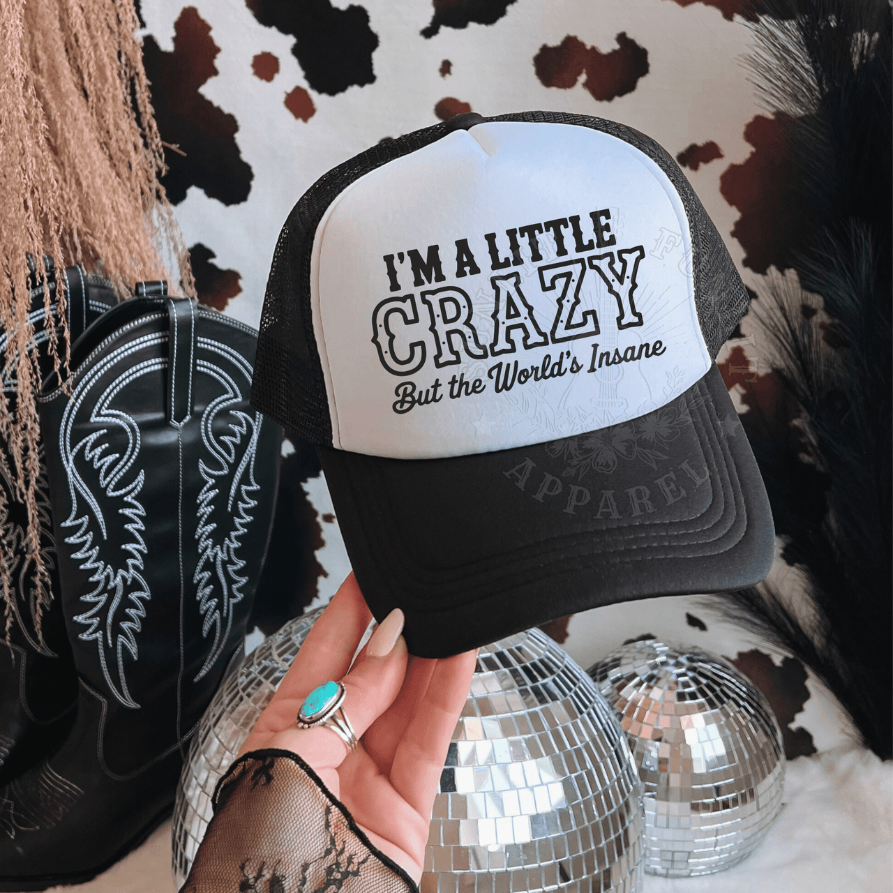 I’m a Little Crazy Country Trucker Hat - Sunlit Funlit | Graphic Tees for Country Concert Addicts