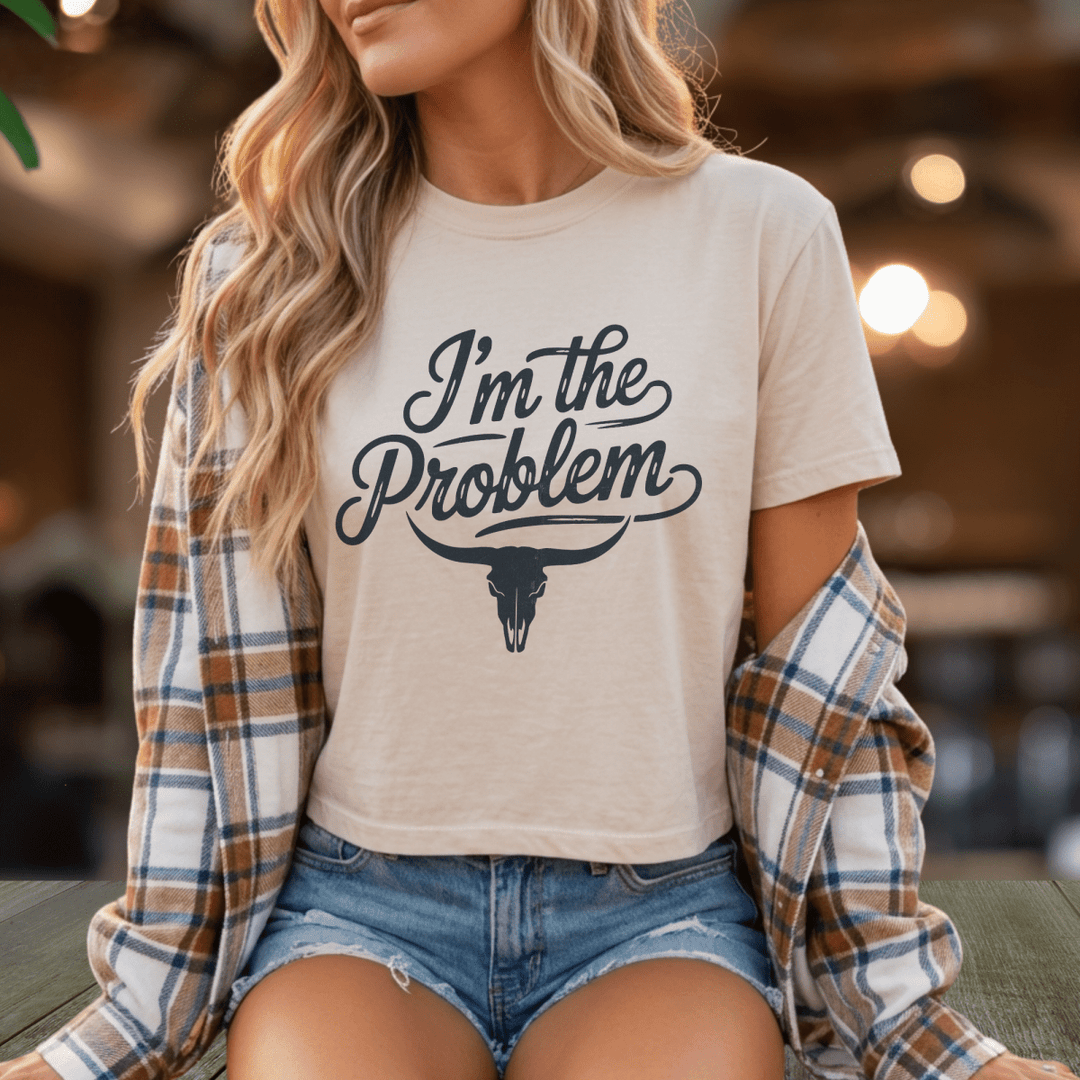 I'm the Problem Comfort Colors Cropped Tee - Sunlit Funlit | Graphic Tees for Country Concert Addicts
