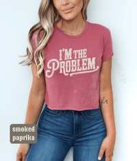 Thumbnail for I'm The Problem Country Concert Crop Top - Sunlit Funlit | Graphic Tees for Country Concert Addicts