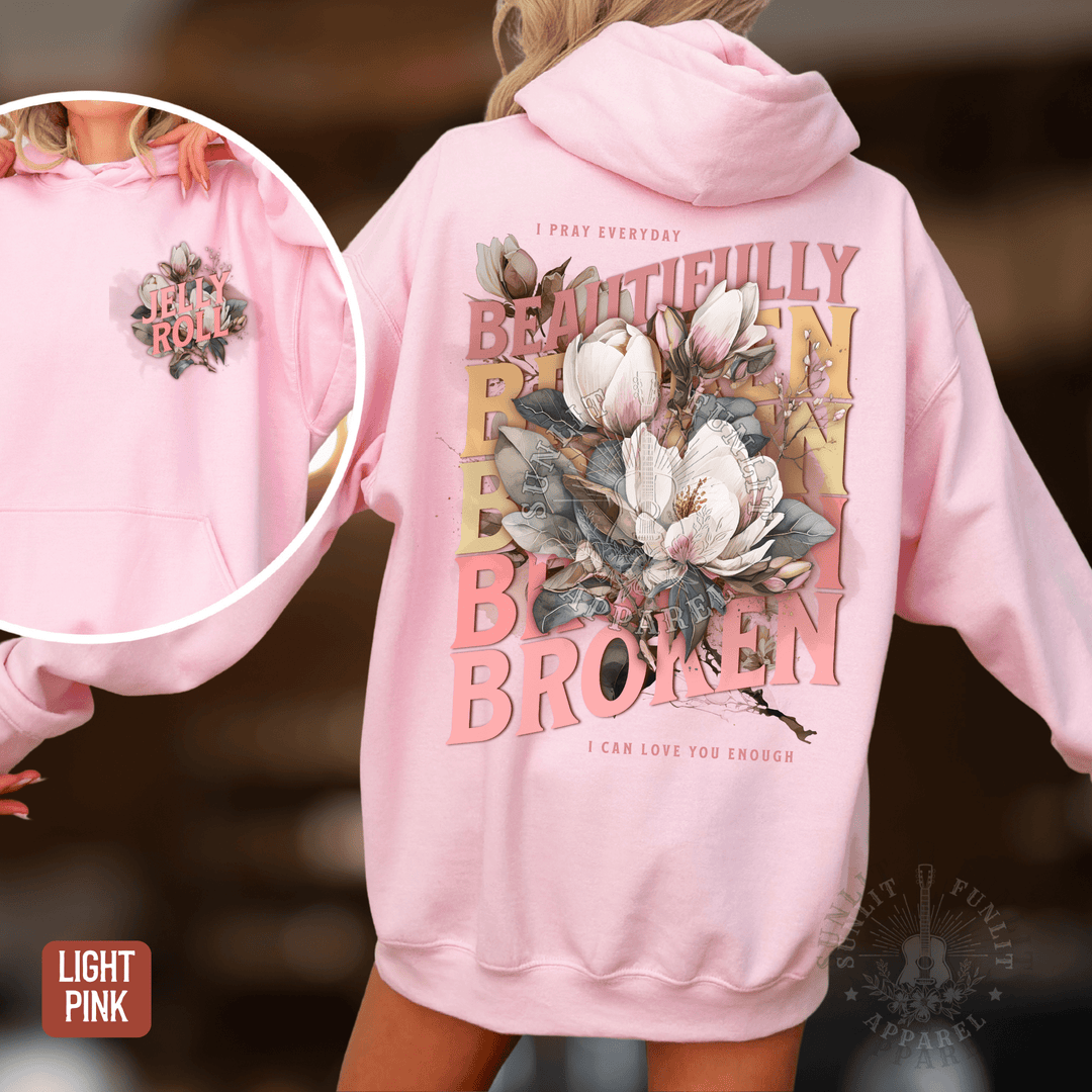 Jelly Beautifully Broken Floral Country Concert Hoodie - Sunlit Funlit | Graphic Tees for Country Concert Addicts