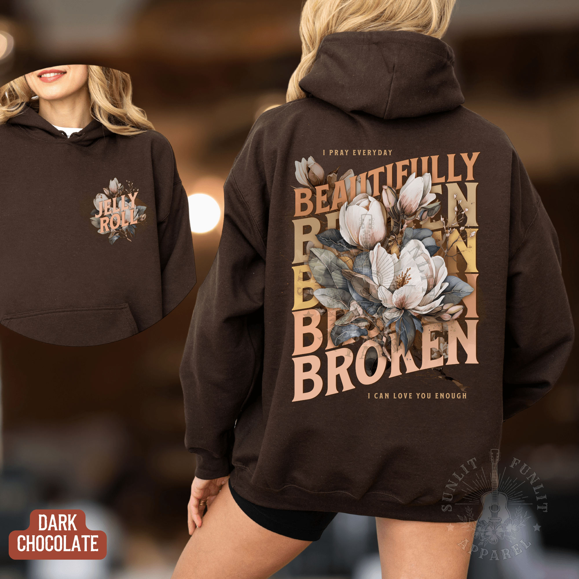 Jelly Beautifully Broken Floral Country Concert Hoodie - Sunlit Funlit | Graphic Tees for Country Concert Addicts