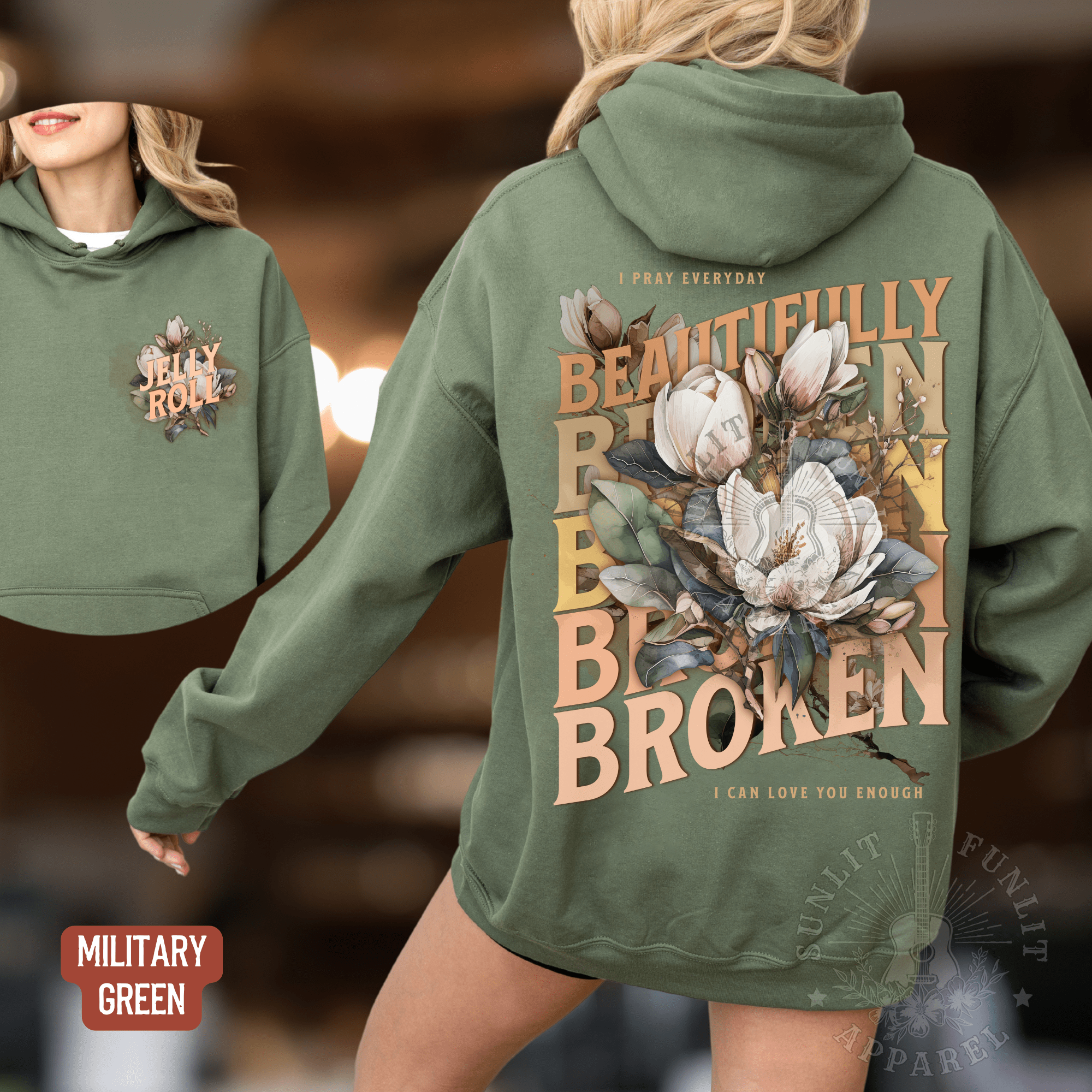 Jelly Beautifully Broken Floral Country Concert Hoodie - Sunlit Funlit | Graphic Tees for Country Concert Addicts