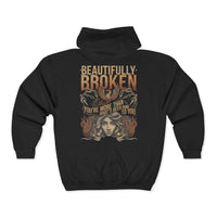 Thumbnail for Jelly Beautifully Broken Zip Up Hoodie - Sunlit Funlit Country Music Tees