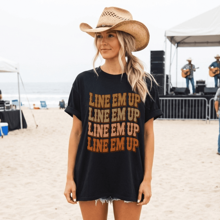 Line Em Up Western Country Concert Shirt - Sunlit Funlit Country Concert Tees
