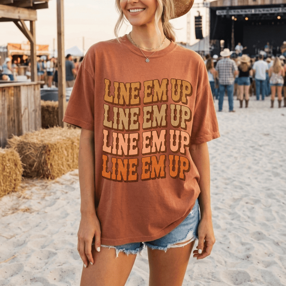 Line Em Up Western Country Concert Shirt - Sunlit Funlit Country Concert Tees