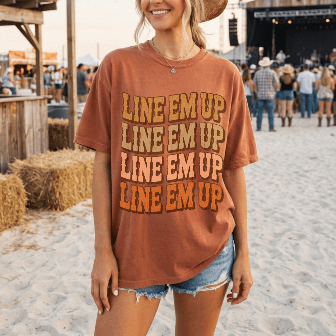 Line Em Up Western Country Concert Shirt - Sunlit Funlit Country Concert Tees