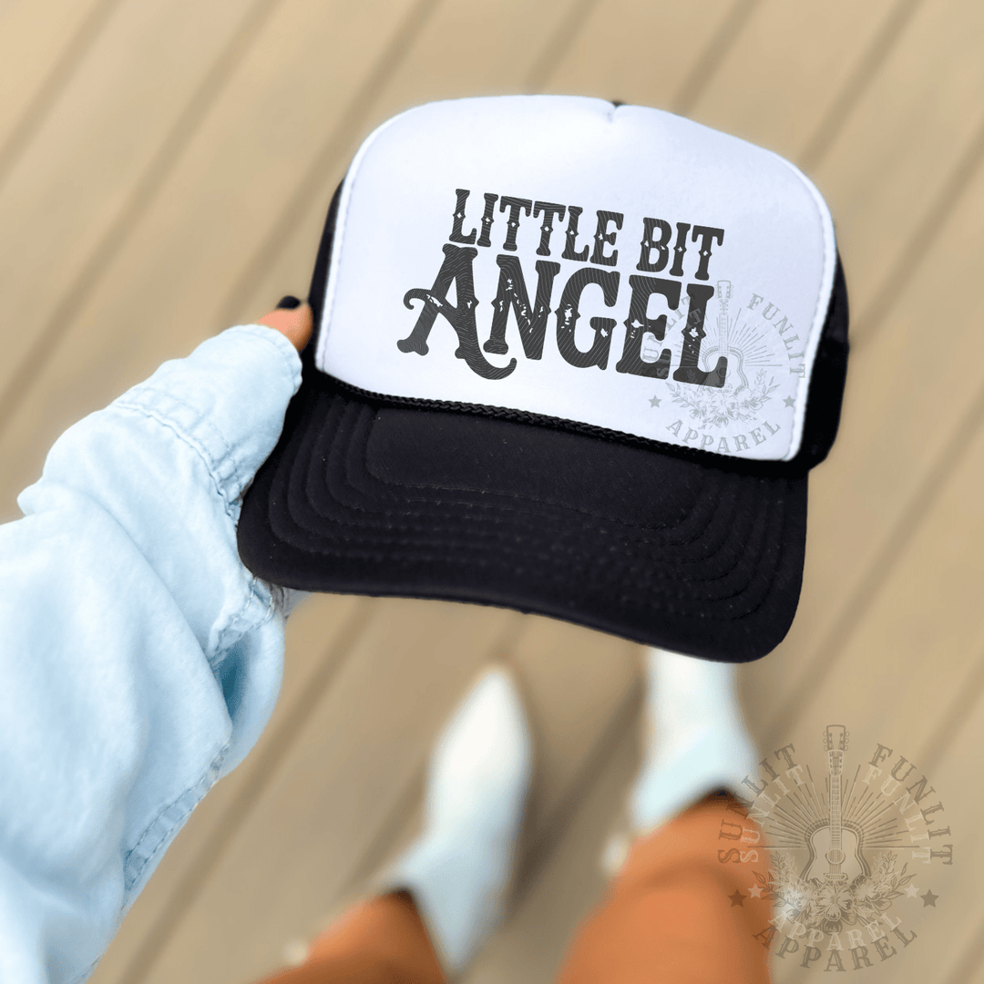 Little Bit Angel Country Trucker Hat - Sunlit Funlit | Graphic Tees for Country Concert Addicts