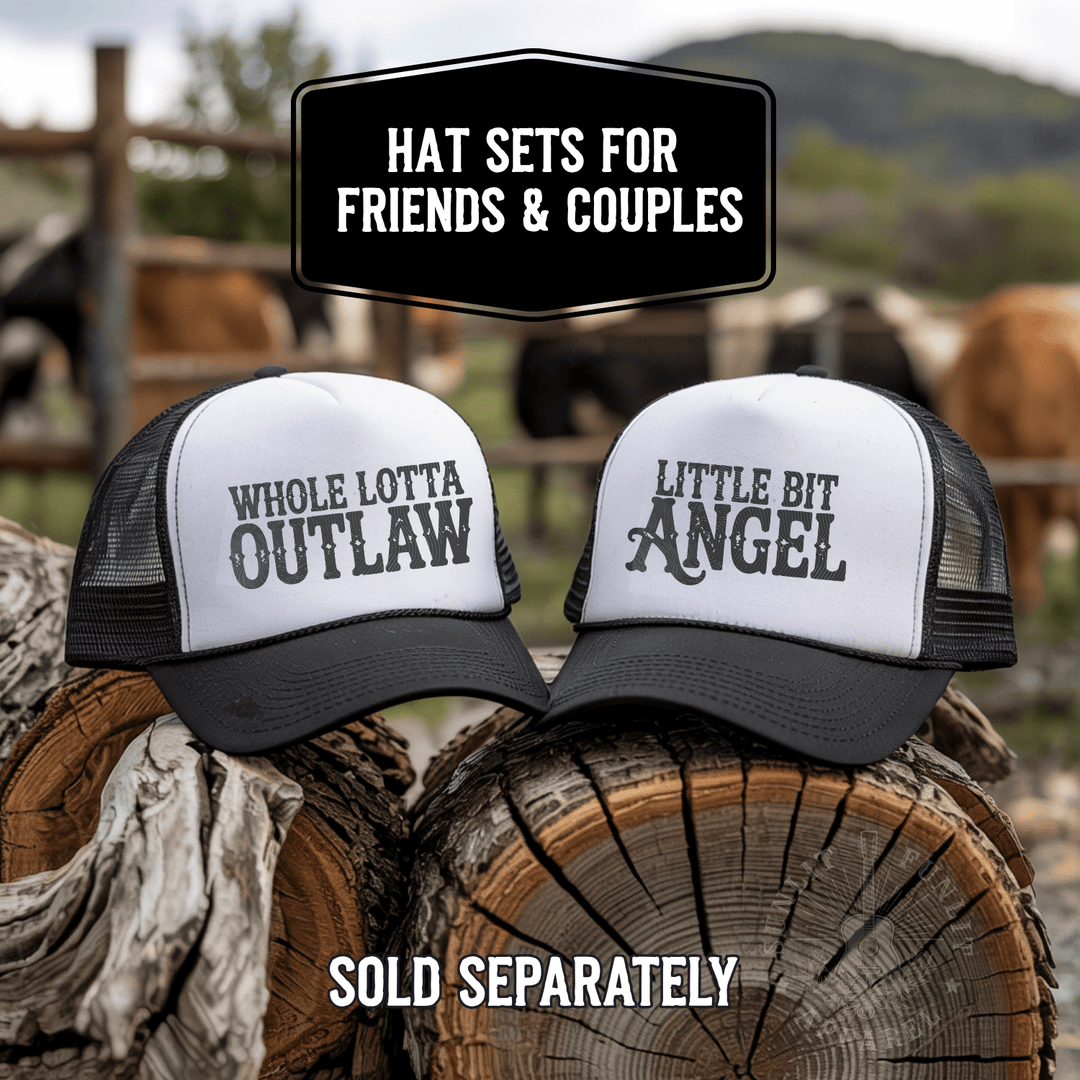 Little Bit Angel Country Trucker Hat - Sunlit Funlit | Graphic Tees for Country Concert Addicts