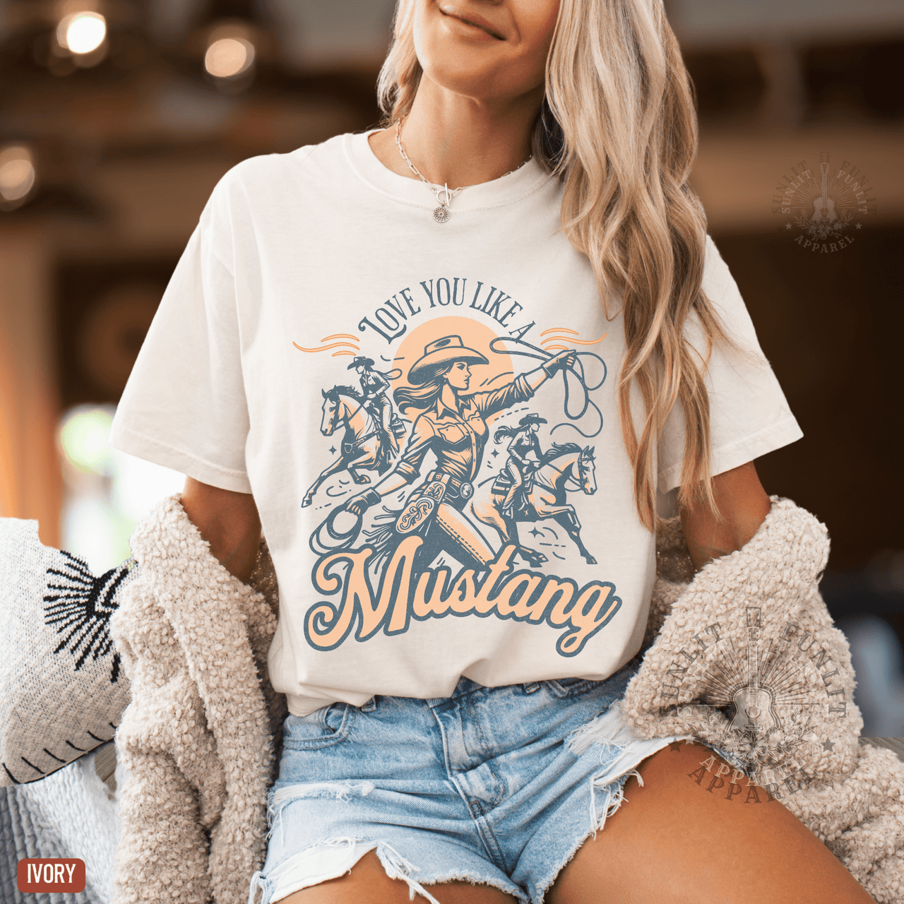 Love You Like A Mustang Country Concert Tee - Sunlit Funlit | Graphic Tees for Country Concert Addicts