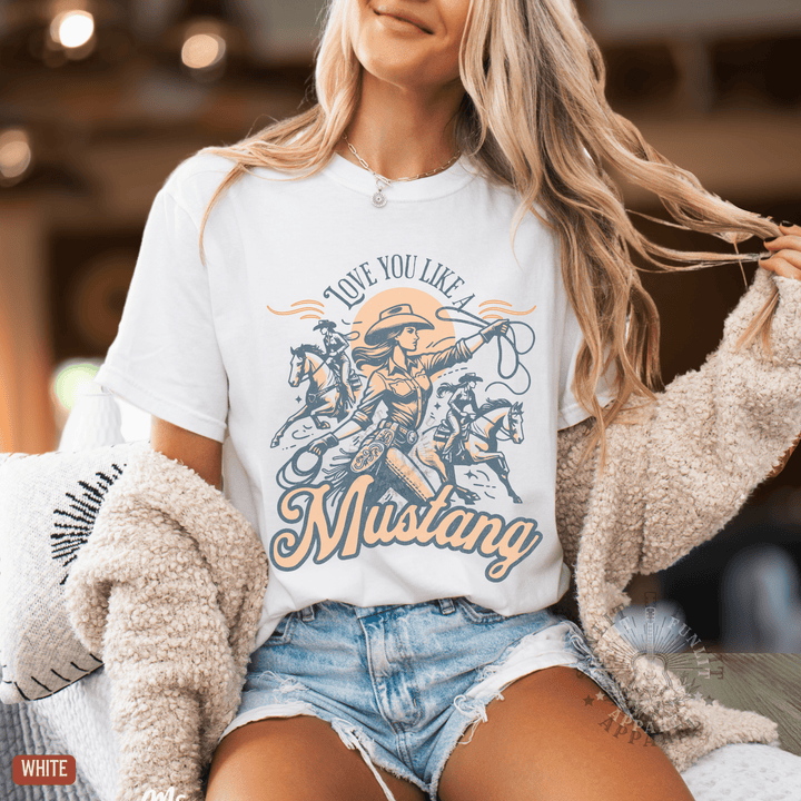 Love You Like A Mustang Country Concert Tee - Sunlit Funlit | Graphic Tees for Country Concert Addicts