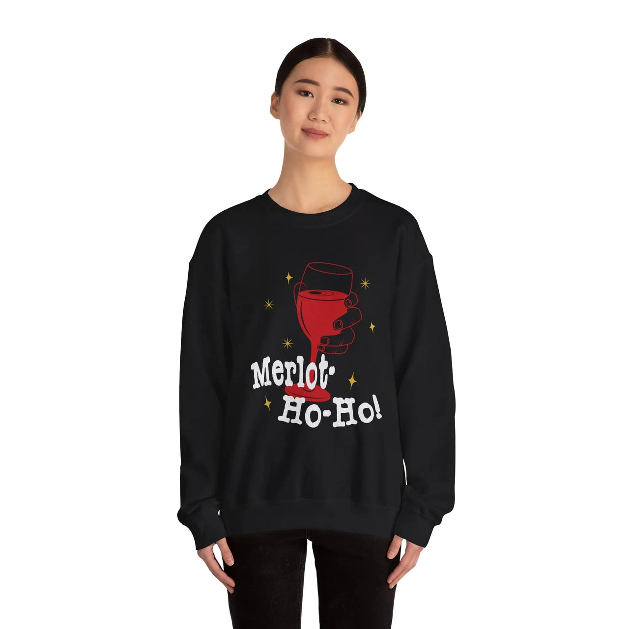 Merlot - Ho - Ho Wine Lover Christmas Sweater - Sunlit Funlit Country Music Tees