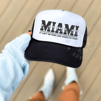 Thumbnail for Miami Trucker Hat – Palm Tree Mesh Cap with Country Lyrics - Sunlit Funlit Country Music Tees
