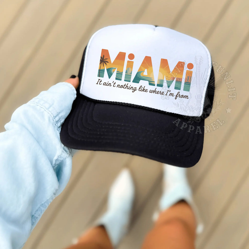 Miami Trucker Hat – Retro Beach Mesh Cap for Country Fans & Summer Vibes - Sunlit Funlit Country Music Tees