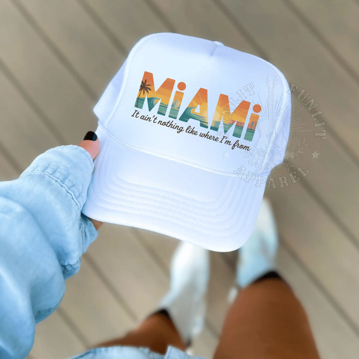 Miami Trucker Hat – Retro Beach Mesh Cap for Country Fans & Summer Vibes - Sunlit Funlit Country Music Tees