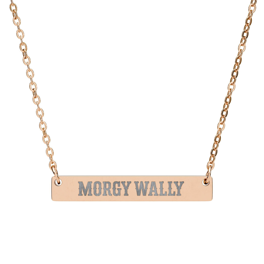 Morgy Wally Engraved Bar Necklace – Hypoallergenic Minimalist Pendant - Sunlit Funlit | Graphic Tees for Country Concert Addicts