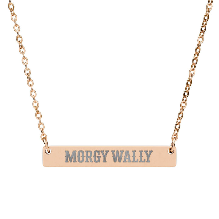 Morgy Wally Engraved Bar Necklace – Hypoallergenic Minimalist Pendant - Sunlit Funlit | Graphic Tees for Country Concert Addicts