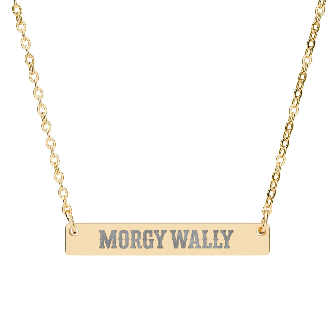 Morgy Wally Engraved Bar Necklace – Hypoallergenic Minimalist Pendant - Sunlit Funlit | Graphic Tees for Country Concert Addicts