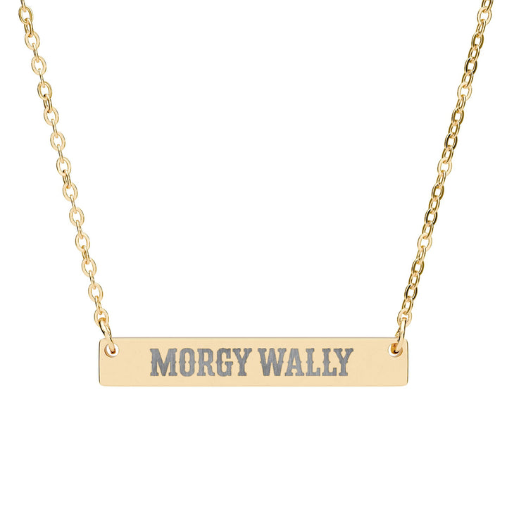 Morgy Wally Engraved Bar Necklace – Hypoallergenic Minimalist Pendant - Sunlit Funlit | Graphic Tees for Country Concert Addicts