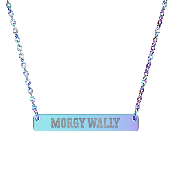 Morgy Wally Engraved Bar Necklace – Hypoallergenic Minimalist Pendant - Sunlit Funlit | Graphic Tees for Country Concert Addicts