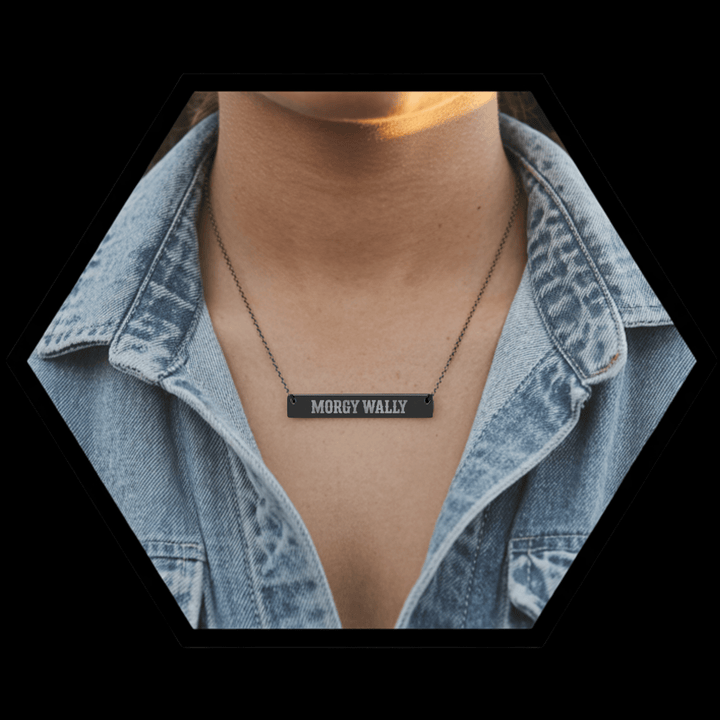 Morgy Wally Engraved Bar Necklace – Hypoallergenic Minimalist Pendant - Sunlit Funlit | Graphic Tees for Country Concert Addicts