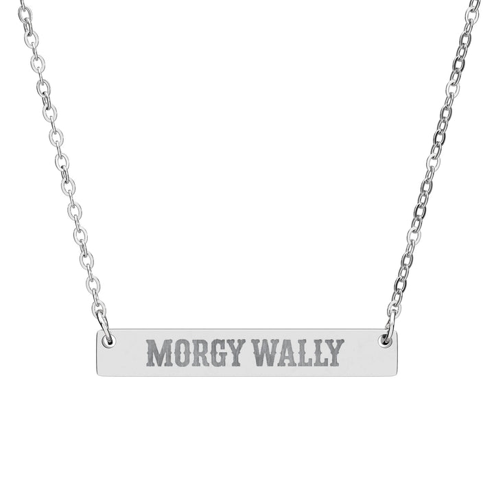 Morgy Wally Engraved Bar Necklace – Hypoallergenic Minimalist Pendant - Sunlit Funlit | Graphic Tees for Country Concert Addicts