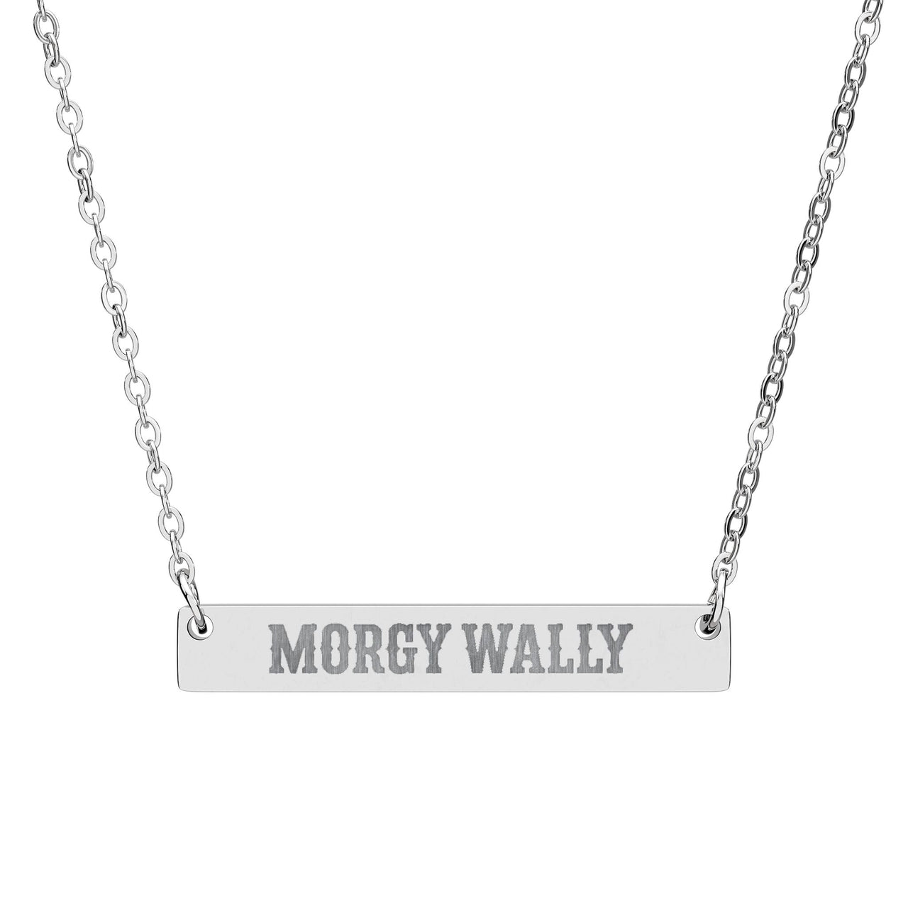 Morgy Wally Engraved Bar Necklace – Hypoallergenic Minimalist Pendant - Sunlit Funlit | Graphic Tees for Country Concert Addicts