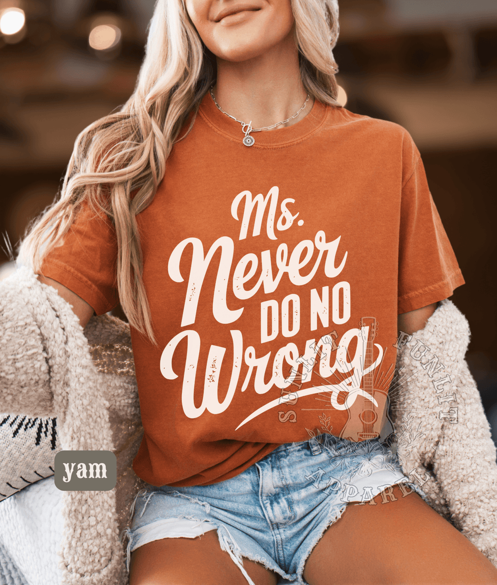 Ms Never Do No Wrong Country Music Shirt - Sunlit Funlit | Graphic Tees for Country Concert Addicts