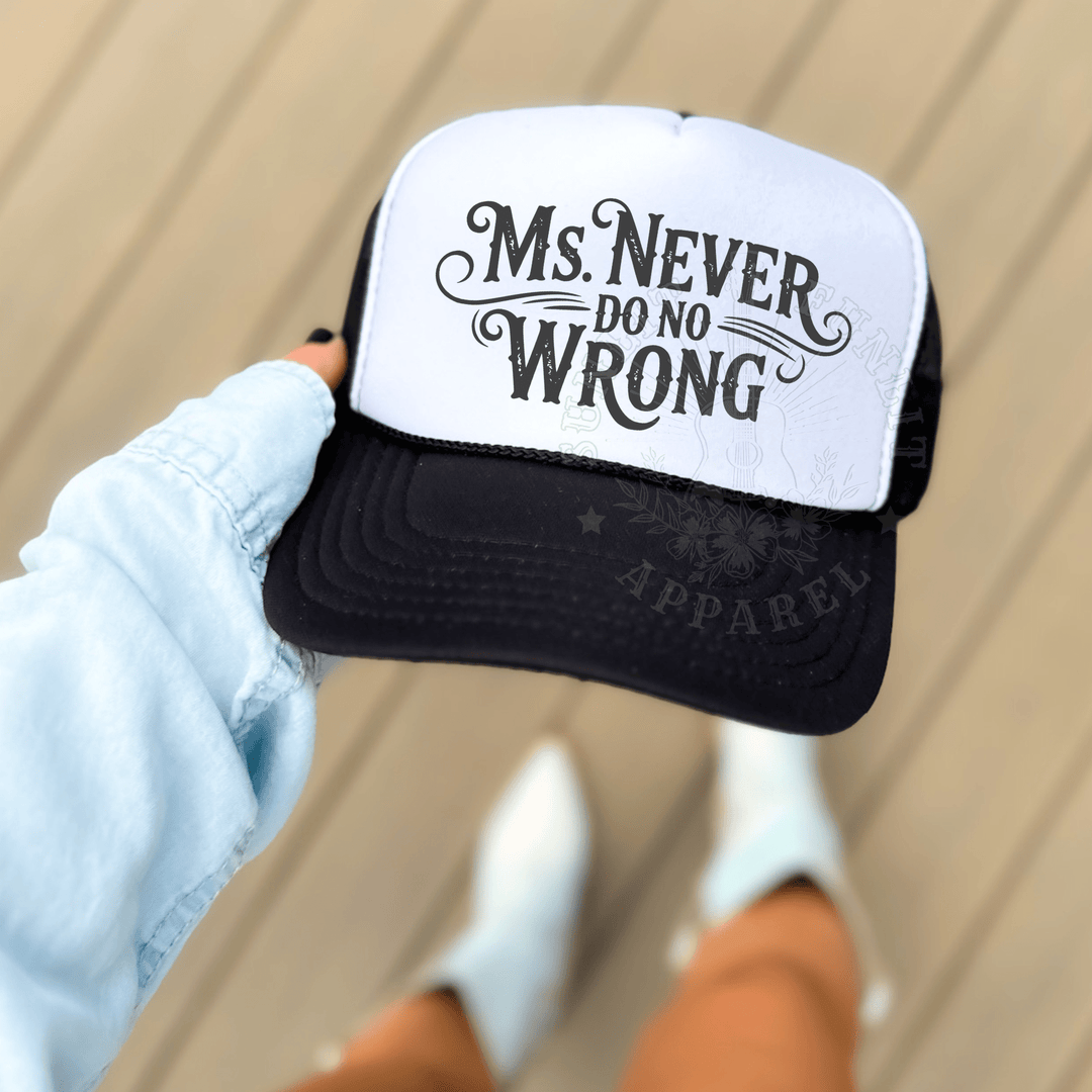 Ms. Never Do No Wrong Country Trucker Hat - Sunlit Funlit | Graphic Tees for Country Concert Addicts