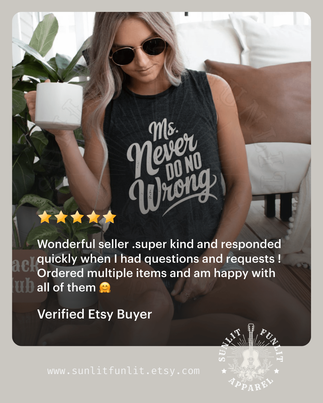 Ms Never Do No Wrong Muscle Tank - Wallen Concert Tank Top - Sunlit Funlit | Graphic Tees for Country Concert Addicts