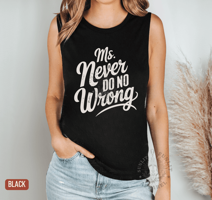 Ms Never Do No Wrong Muscle Tank - Wallen Concert Tank Top - Sunlit Funlit | Graphic Tees for Country Concert Addicts