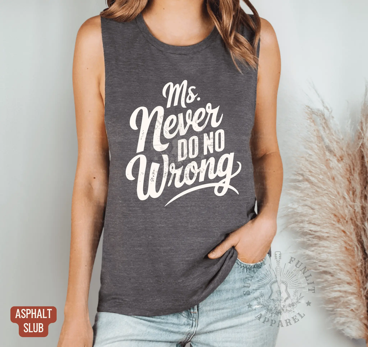 Ms Never Do No Wrong Muscle Tank - Wallen Concert Tank Top - Sunlit Funlit | Graphic Tees for Country Concert Addicts