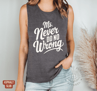 Thumbnail for Ms Never Do No Wrong Muscle Tank - Wallen Concert Tank Top - Sunlit Funlit | Graphic Tees for Country Concert Addicts