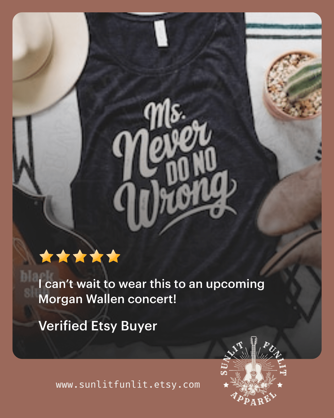 Ms Never Do No Wrong Muscle Tank - Wallen Concert Tank Top - Sunlit Funlit | Graphic Tees for Country Concert Addicts