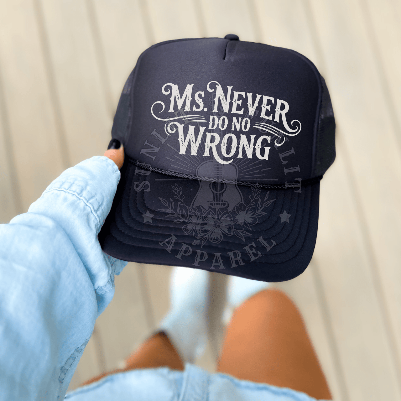 Ms. Never Do No Wrong Trucker Hat – Country Concert Mesh Cap - Sunlit Funlit Country Music Tees