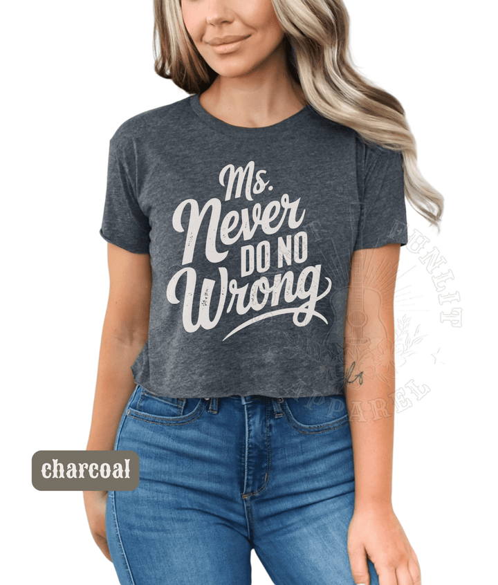 Ms Never Do No Wrong Wallen Concert Crop Top - Sunlit Funlit | Graphic Tees for Country Concert Addicts