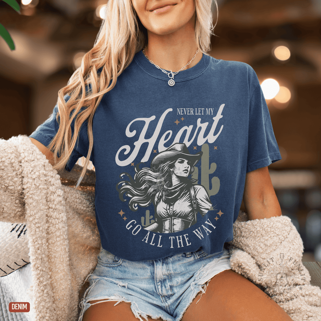 Never Let My Heart Go All The Way Comfort Colors Tee - Sunlit Funlit | Graphic Tees for Country Concert Addicts